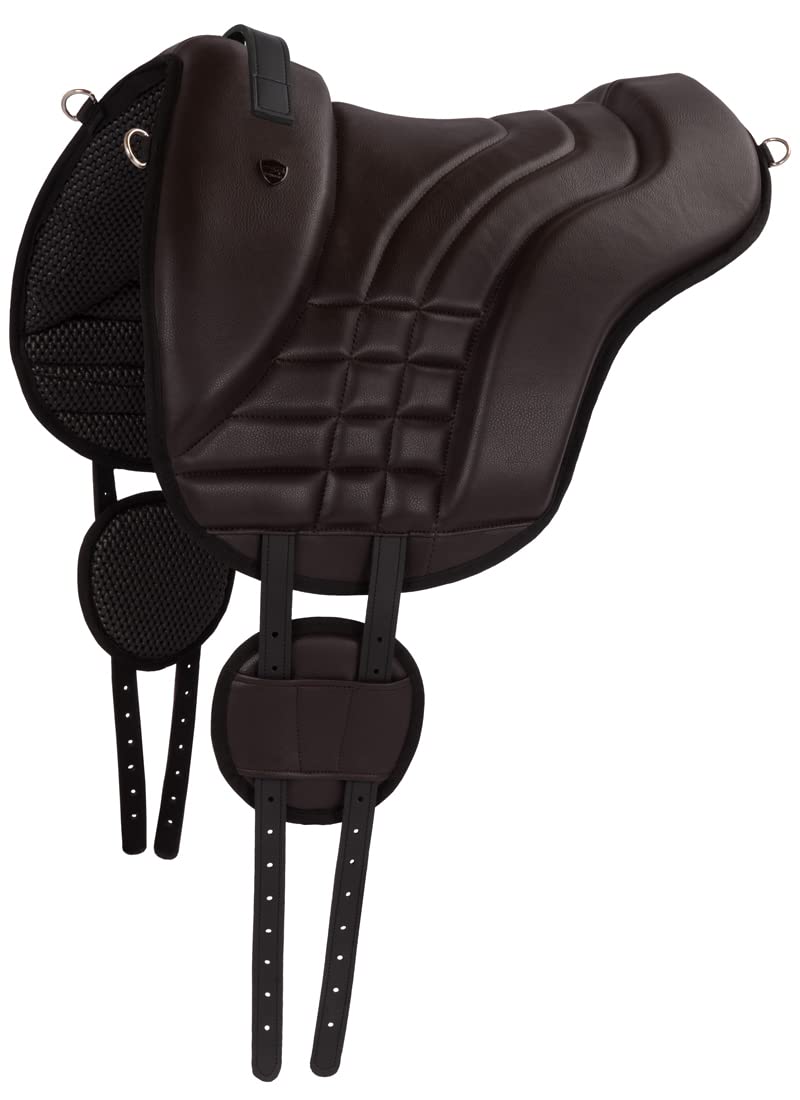 Equinate Reitpad Stella aus synthetischem Leder Pony Braun - Bareback Pad mit pflegeleichter Neopren Unterseite - Reitkissen Baumloser Sattel