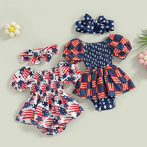 Ursobutegl 4Th Of July Romper Dress For Baby Girls Ruched Jumpsuits Skirts Bodysuits Independence Day Princess Outfit(12-18 Months, Striped Stars 1) #TOP7