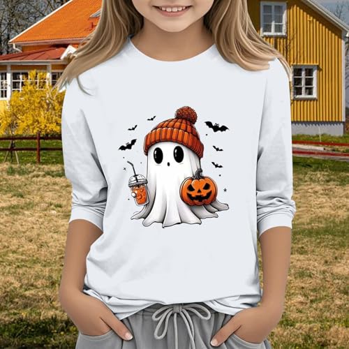 Casual 3/4 Sleeve T Shirts for Kids Girls Halloween 3D Printed Sweatshirt Cute Cartoon Crewneck Pullover Fashion Tees3