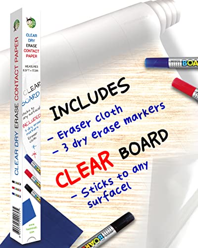 Clear Board Sticker Roll On Wall 18 X 78Inch (6.5 Ft), Includes 3 Dry Erase Markers, Bulletin Board Paper, Clear Adhesive Vinyl Sheets, Transparent Contact Paper, Peel And Stick Film By Ha Shi #TOP11