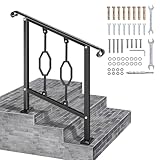 LMRSTOO Handrails for Outdoor Steps, Fit 2 or 3 Steps Outdoor Stair Railing, Black Wrought Iron Handrail Handrails for Concrete Steps or Wooden Stairs