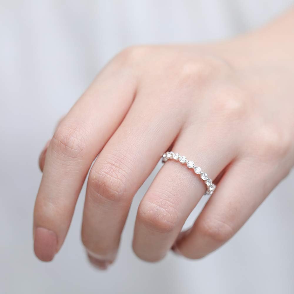 EAMTI 2mm 925 Sterling Silver Wedding Band Cubic Zirconia Full Eternity Stackable Engagement Ring Size 3-12 : Clothing, Shoes & Jewelry