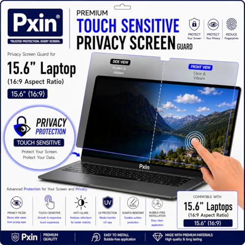 Image of Pxin Aura | 15.6 Inch (16:9) | Touch Sensitive Privacy Screen | Anti Blue | Anti Glare | UltraThin for Hyper Touch | Anti UV | Privacy Filter compatible with HP /Dell /Lenovo /Asus /Acer