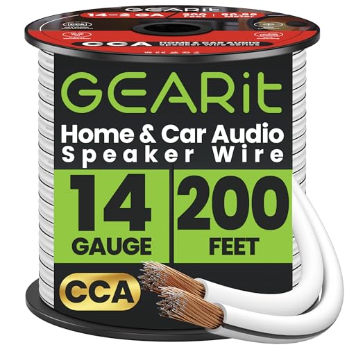 14AWG Speaker Wire, GearIT Pro Series 14 AWG Gauge Speaker Wire Cable (200 Feet / 60.9 Meters) Great Use for Home Theater Speakers and Car Speakers White