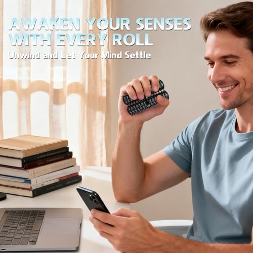 Image of Dilabnba Hand Roller Pain Fidget Toy for Adult Anti Anxiet Stress Relief, Metal Thumb-Press Massage Style for Promotes Focus Clarity, Gift for Valentine Easter Chamstic - Black