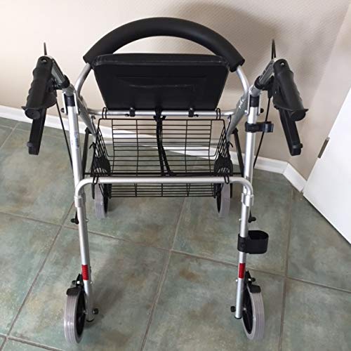 Trendmobil LR 56 oder LR 53 - Aluminium Rollator (6,7 kg) mit Korb, Stockhalterung, PU-Bereifung, Höhenverstellbaren Griffen, Gepolstertem Rückenbügel und Sitzfläche - Silber
