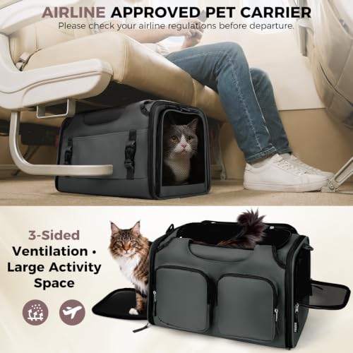 Image of Dog Cat Carrier Airline Approved Collapsible Soft-Sided Pet Travel Bag