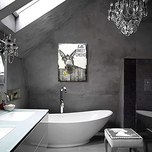 Citari Farmhouse Bathroom Wall Art Donkey Poster Funny Donkey Pictures For Wall Rustic Canvas Print Black And White Painting Animal Wall Décor Country Vintage Framed Artwork 12"X16" #TOP4