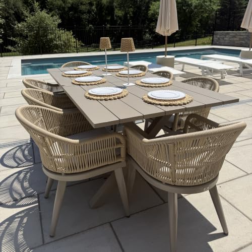 Image of PURPLE LEAF 9 Pieces Outdoor Dining Set with Cushion Wicker, Champagne