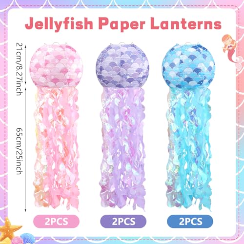 Image of 6pcs Jellyfish Paper Lanterns Blue Pink Purple Under The Sea Party Decorations for Mermaid Ocean Themed Birthday Party Decorations Baby Shower Classroom Decor
