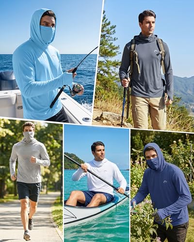 Image of FISHEAL Men's Performance Fishing Hoodie Shirt - UPF 50+ Sun Protection Long Sleeve Thumbholes Shirts with Neck Gaiter