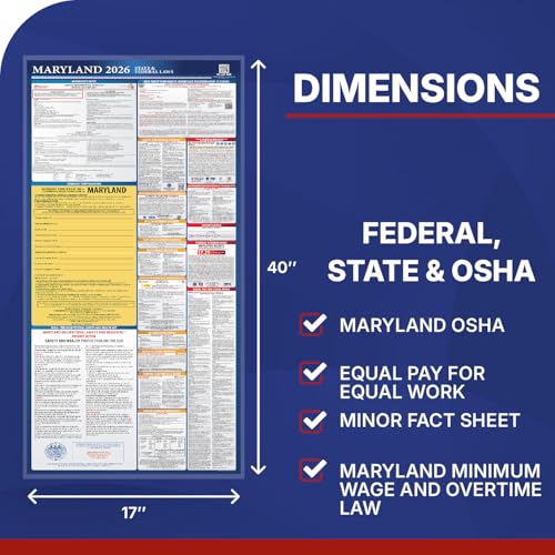 Image of 2026 Maryland State & Federal Mandatory Labor Law Poster, OSHA Compliant