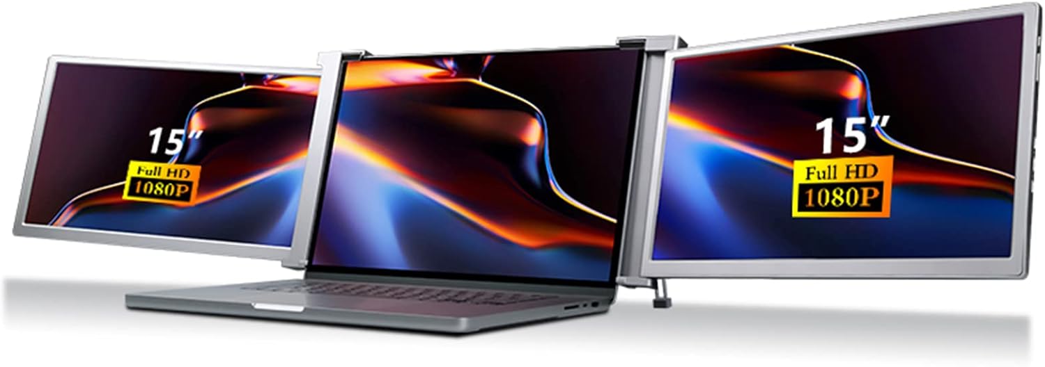 Monitor Portatile per Laptop, Display IPS Full HD 1080P da 15, Estensore Schermo Doppio Triplo Monitor, Schermo Triplo per Laptop da 15-17, Compatibile con Laptop, PC, Telefoni, per(Spazio grigio)