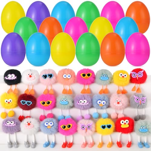 EFLSJIO 24 Pack Prefilled Easter Eggs with Kids Keychains Plush