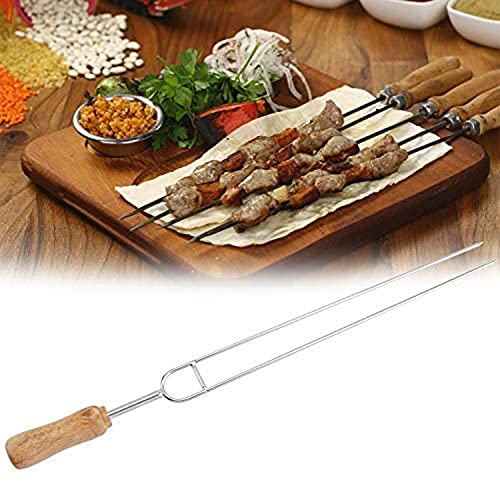 Brochette Fourchette en Acier Inoxydable Pour Barbecue Poignée en Bois en Forme de U barbecue aiguille à rôtir Brochettes Pour Pique-nique en Plein air Camping Barbecue Cover