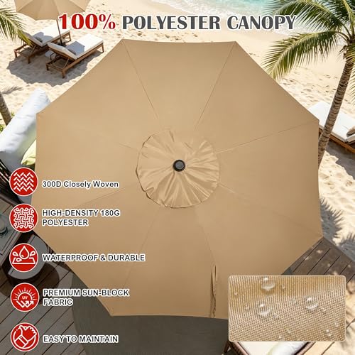 Image of Blissun 9' Outdoor Patio Umbrella, Outdoor Table Umbrella, Yard Umbrella, Market Umbrella with 8 Sturdy Ribs, Push Button Tilt and Crank