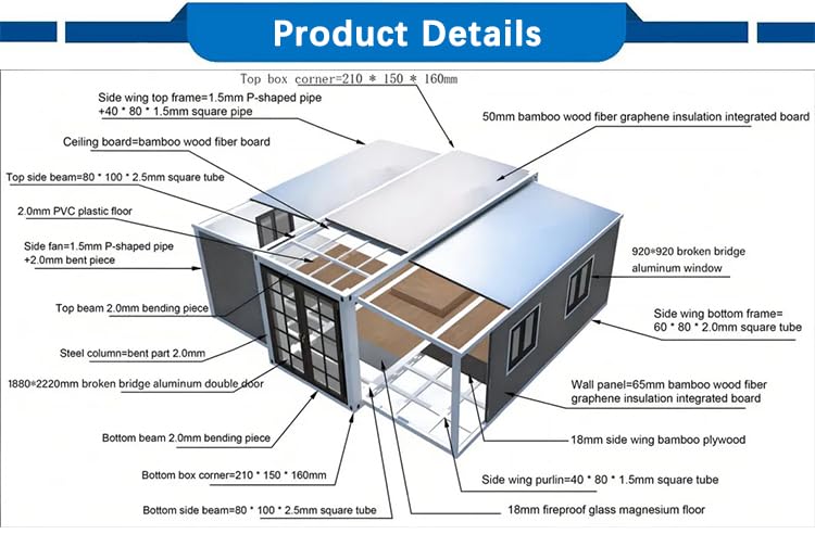 2-Story Luxury Expandable Container House 20ft Tiny Home Prefab Flat Movable Double-Layer Frame 2 3 4 5 Bedroom with Kitchen & Bathroom Villa Mobile Prefabricated Modular Home for Adults to Live in - Image 6