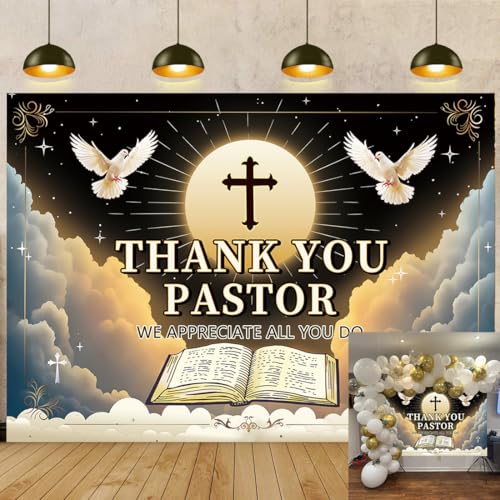Thank You Pastor Banner Backdrop 7x5FT Pastor Appreciation Week Background for Church Black Gold Appreciation Month Retirement Party Decorations