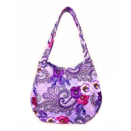 EGFAS Quilted Multi-Compartment Shoulder Bag Hobo Handbag Purse (Hobo Pansy Purple)