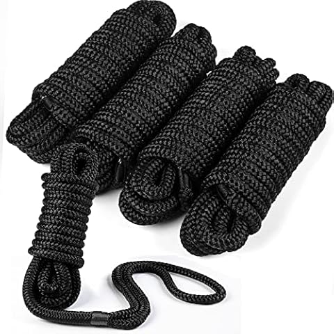 WELLUCK Double-Braided Nylon Dock Line, Boat Rope for Docking, L: 15 feet. D:1/2 Inch Eyelet: 12 inch, 4 Packs, 4939 lbs Breaking Strength, Marine-Grade Boat Mooring Rope Lines Docking Accessories Cover