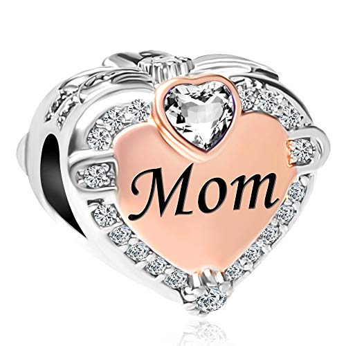 Image of SexyMandala Heart Love Mom Mum Charm Rose Gold Clear CZ Mothers Day Bead fit European Charm Bracelets