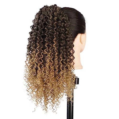 Afro Kinky Curly Ponytail for Women Drawstring Ponytail Synthetic Hair Extension Afro Drawstring Curly Pony tail with Clip in Hairpiece,Ombre Blonde 14 inch - Image 4