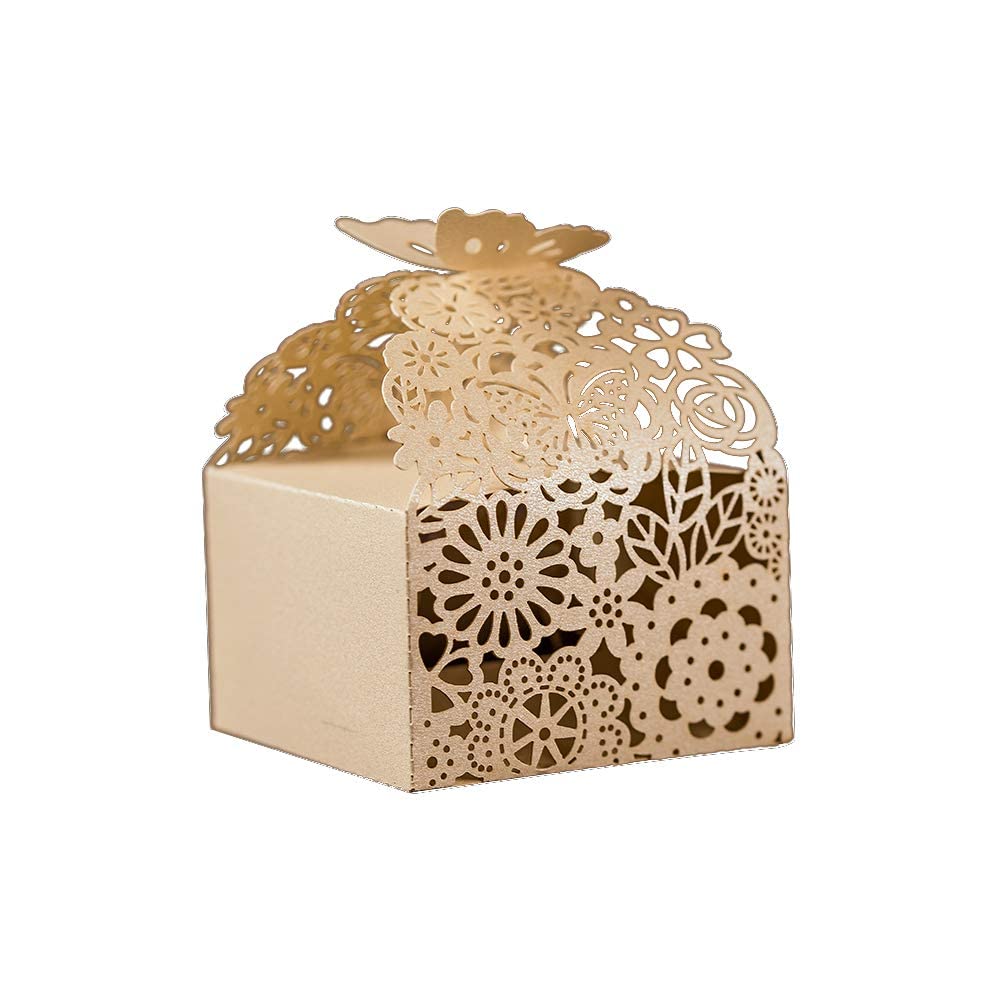 50pcs Laser Cut Butterfly Favor Boxes, 2.6" x 2.6" x 1.6", Party Favor Gift Boxes for Bridal Shower Anniversary,Wedding, Guests,Baby Shower,Mothers Day Treat,Ivory