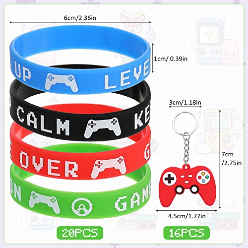 60 Pieces Video Game Party Favors Gifts Set Includes 20 Video Game Bracelets Wristbands, 24 Video Game Stampers, 16 Game Handle Keychains For Game Party Supplies (Classic Style) #TOP1