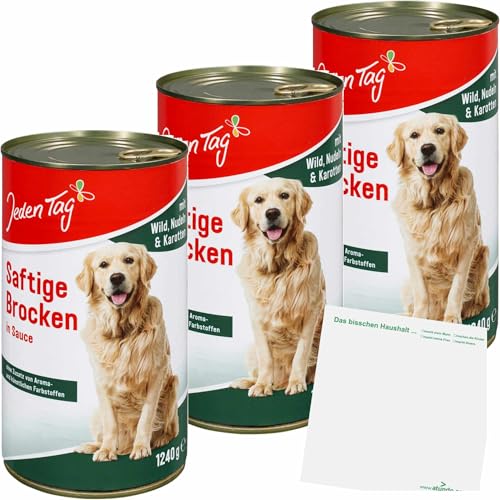 usy Bundle für Jeden Tag Hund Saftige Brocken Wild,Nudeln,Karotte 3er Pack (3x1240g Dose) + usy Block