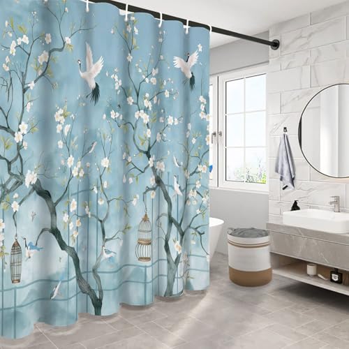 Rideau de douche imperméable et lavable en polyester bleu clair - 4