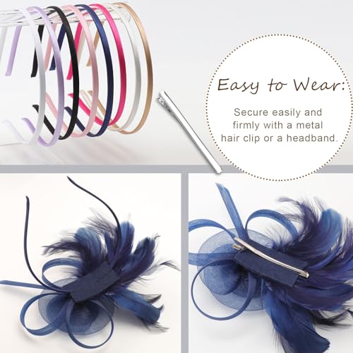 Image of DRESHOW Fascinators Hats for Women Tea Party Fascinator Hats Vintage 50s Headwear Cocktail Wedding Church Derby Hat
