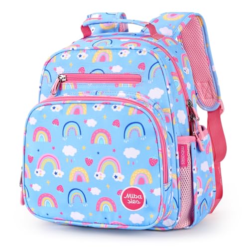 mibasies Toddler Backpack for Girls 2-4: Preschool Kindergarten Backpack - Cute Kids Backpacks for Girls - Rainbow Blue