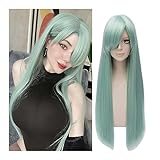 LABEAUTÉ Max Beauty Green Cosplay Wig with Bangs for Women Straight Mint Anime Cosplay Halloween Party Hair Wig + Free Cap