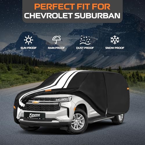Image of Kayme Waterproof Car Cover for Chevrolet Suburban (1973-2026) Heavy Duty | Gift with Tape /Towel /Bag, Outdoor Full Exterior Cover Rain Snow Sun UV Protection, Soft Cotton Inner Protect Vehicle Paint