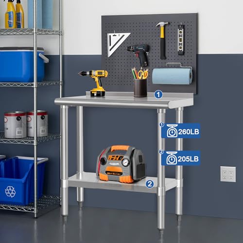 Image of HARDURA Stainless Steel Commercial Work Table Prep Work Metal Table 14x30 Inches with Undershelf and 2 inch Backsplash Heavy Duty NSF 430 for Kitchen Food Prep