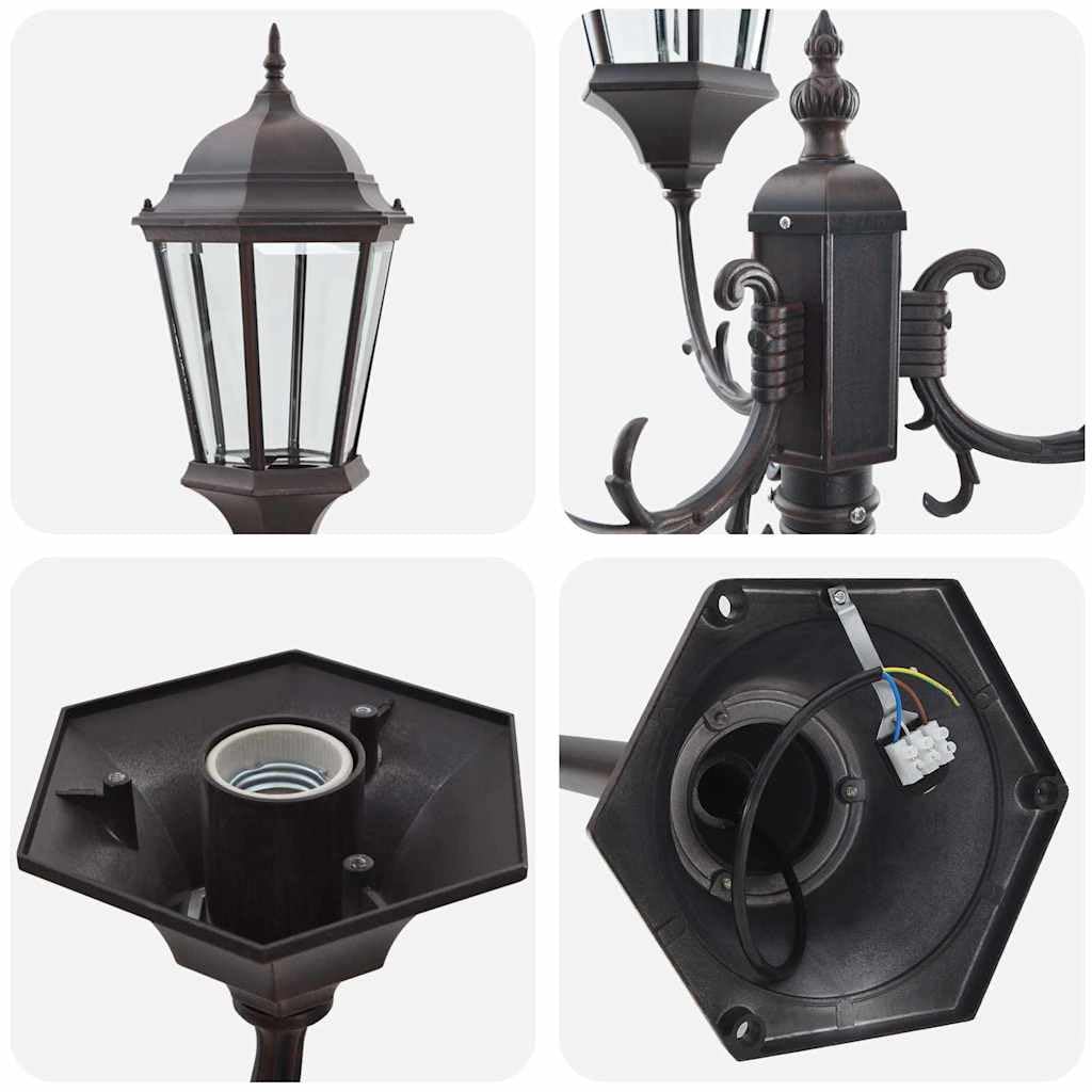 Vintage Gartenlicht aus Aluminium und Glas für Außenbereich, 57 x 49 x 241 cm, robuste Wegeleuchte mit smarter Beleuchtung für Wege und Einfahrten, wetterfestes Design