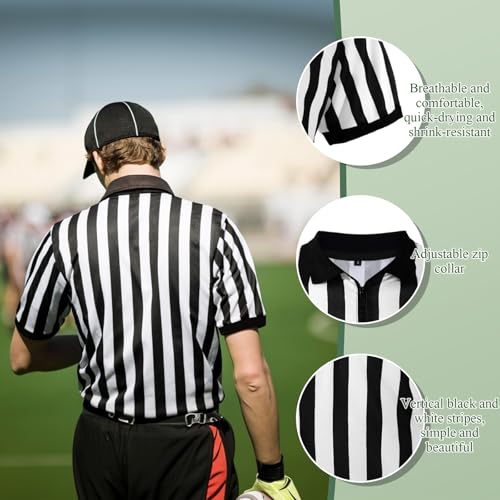 Syhood Referee Shirt Costume Men Women, Penalty Flag Whistle Black White Striped Football Soccer Ref Shirt Halloween - Image 2