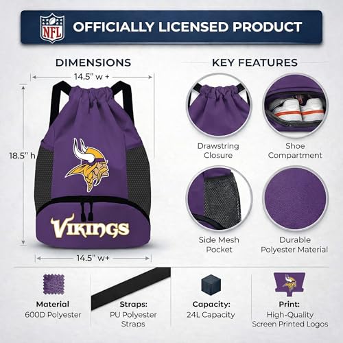 Image of NFL Minnesota Vikings Cinch Bag - Standard Logo Drawstring Backpack