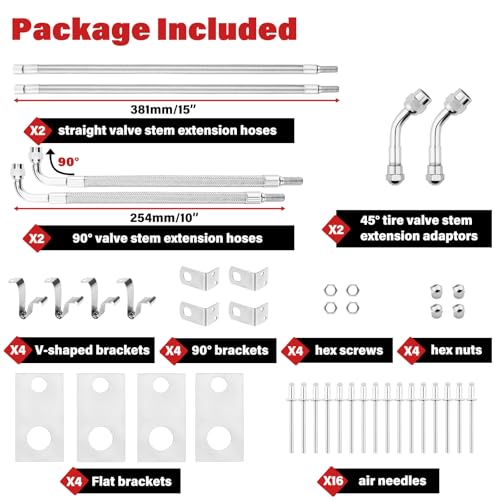 Image of Dually Valve Stem Extenders Kit, Stainless Steel Braided Tire Valve Extension fits 16 inch to 19-1 /2 inch Dual Wheel Valve Stem Extension for Most Cars Motorhome RVs Trailers Trucks, Easy Connecting