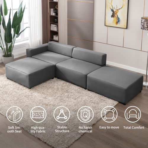 Mjkone Convertible L Shape Sectional Sofa, Modular Sectional Couch With Reversible Chaise, Oversized Upholstered L Shaped Sofa With Ottoman For Loft/Apartment/Office Light Gray #TOP3
