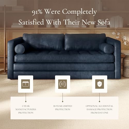 Image of Poly & Bark Napa 82 inch Leather Pull‑Out Sleeper Sofa - Full‑Grain Italian Leather Upholstery,Tri‑Layer Mattress & Storage Console -Sophisticated Multi‑Functional Sofa Bed for Living Rooms & Guest Spaces
