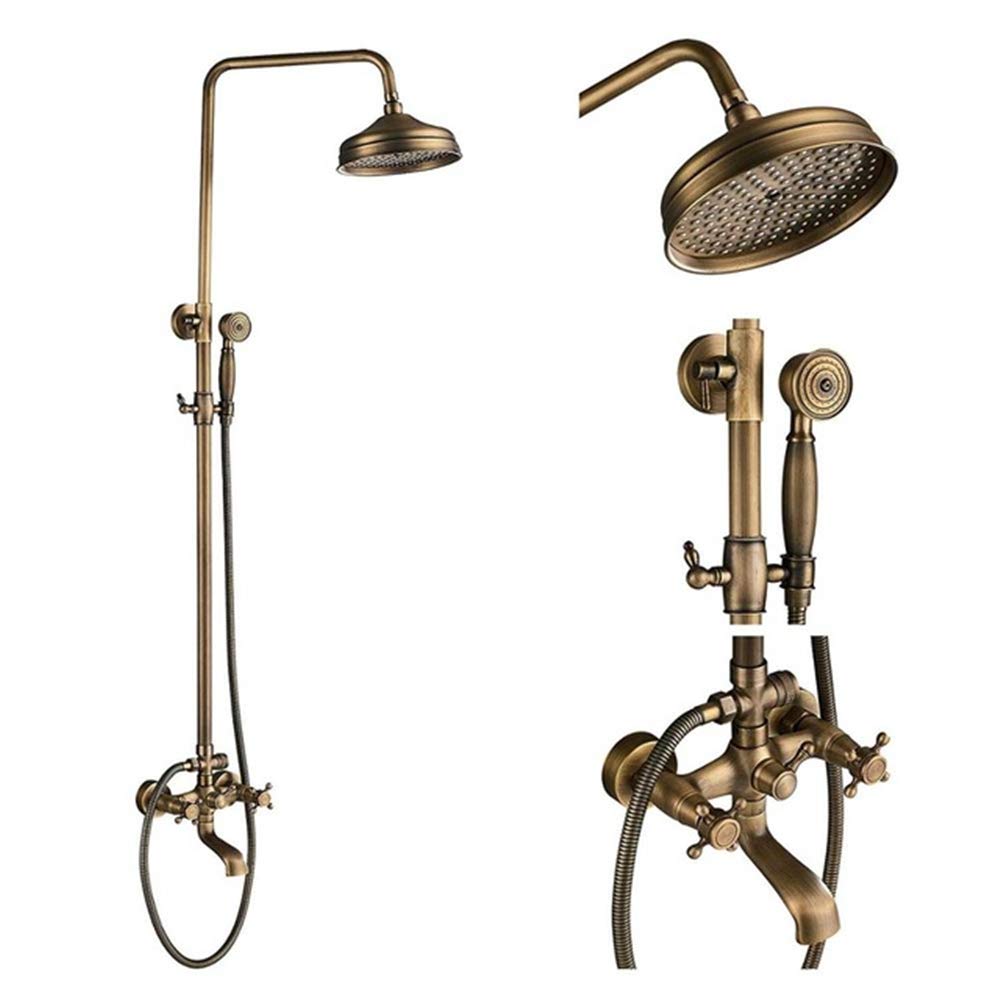 NGDFGR Shower Thermostatic, Shower Faucet Set 12 Ines Shower Combo Set Wall Mounted Rain Mixer Combo Set With Tub Spout, Rain Shower Head, Handheld Shower Head, Brass Valve Body,Gun Gray-A