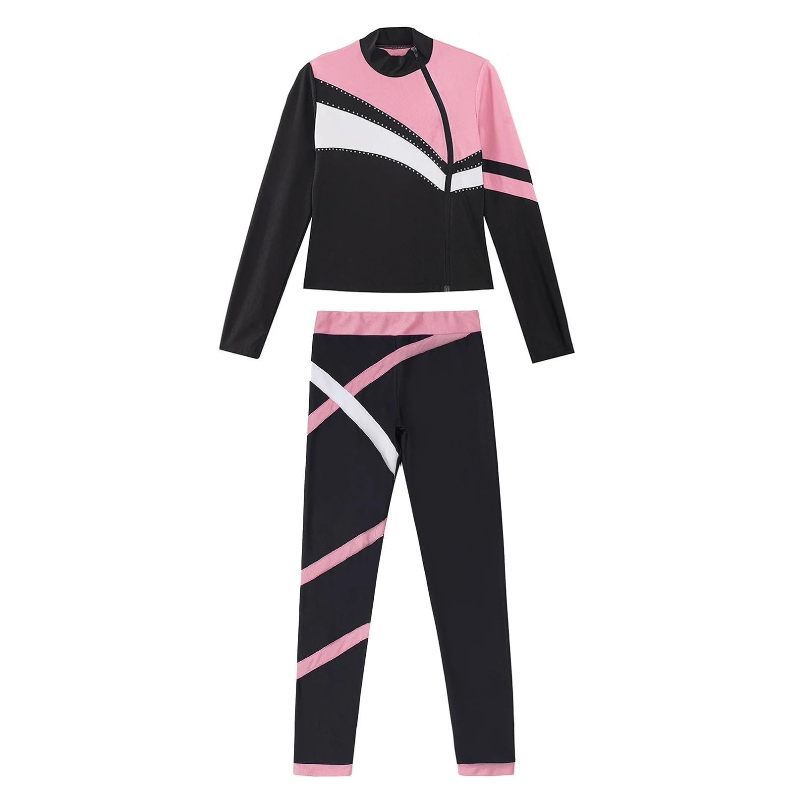 Conjunto Deportivo Niña Traje Deportivo de Gimnasia for niños y niñas, Sudadera atlética de Manga Larga, Top con Mallas, chándal for Entrenamiento de Yoga y Correr(Blue Green A,10)