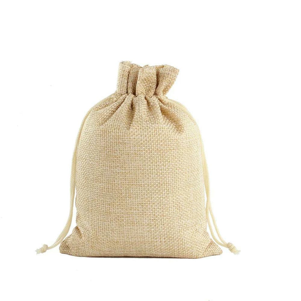 Torba prezentów z kablami Torby na upominki z juty ze ściągaczem, wielokolorowe, różne rozmiary, opakowanie 100 sztuk(Light Khaki,13x18cm)