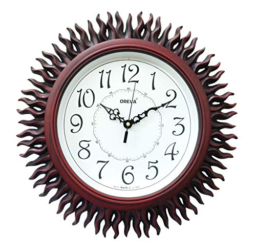Image of Oreva Plastic Wooden Look Designer Wall Clock (32.5 x 32.5 x 4.8 cm, Red, AQ 6207)