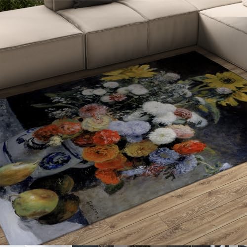 Tapis de sol 120x210cm pot en faïence fleurs décoration intérieure