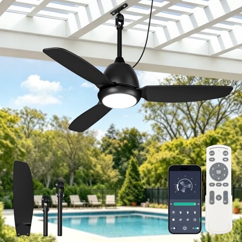 VOLISUN Outdoor Ceiling Fans with Light for Patios 42in Weatherproof Plug in Ceiling Fan 3CCT Dimmable Gazebo Ceiling Fan Remote&APP Control Black Caged Ceiling Fan for Porch Pergola Canopy
