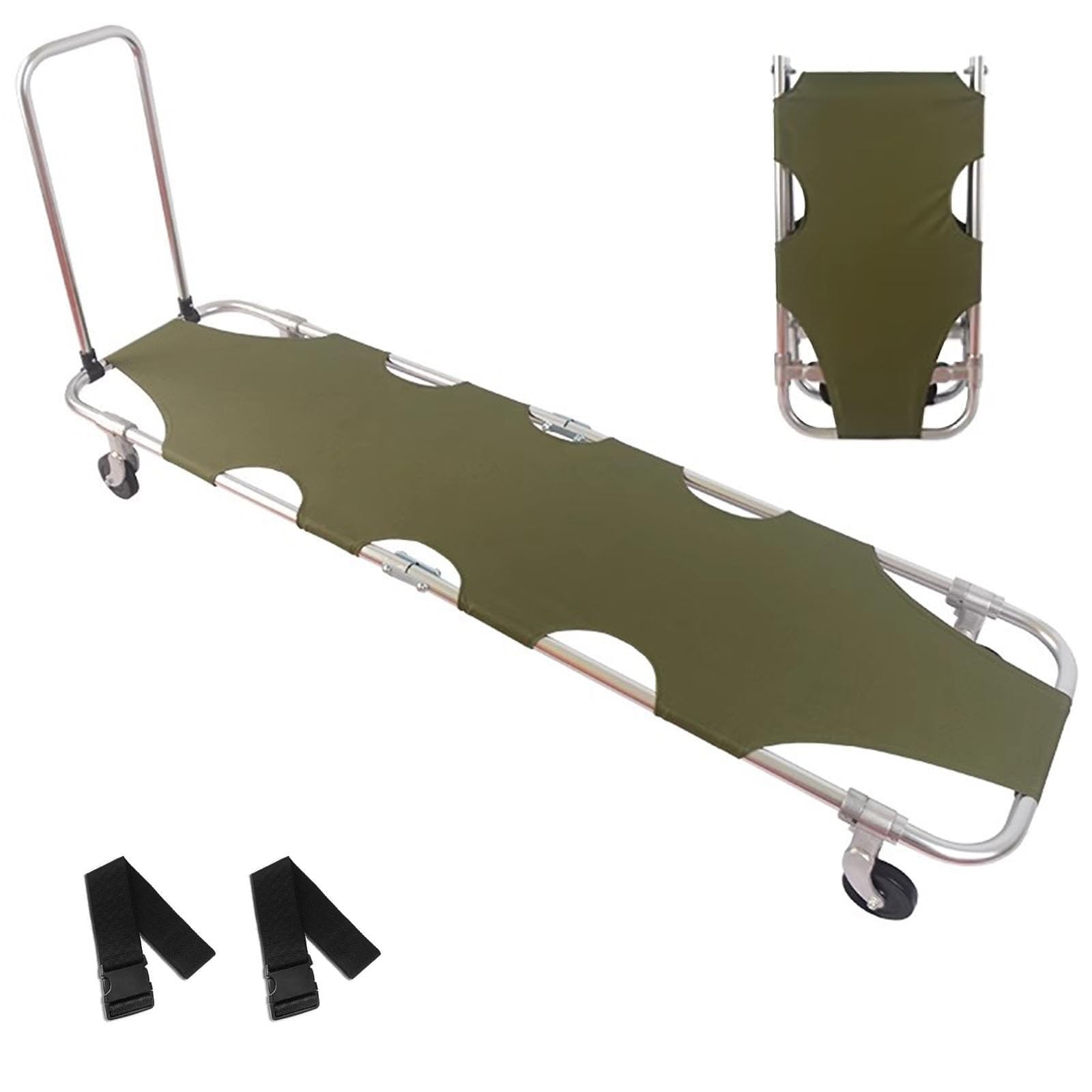 Civière pliable en aluminium avec 4 roues et harnais pour secours d'urgence