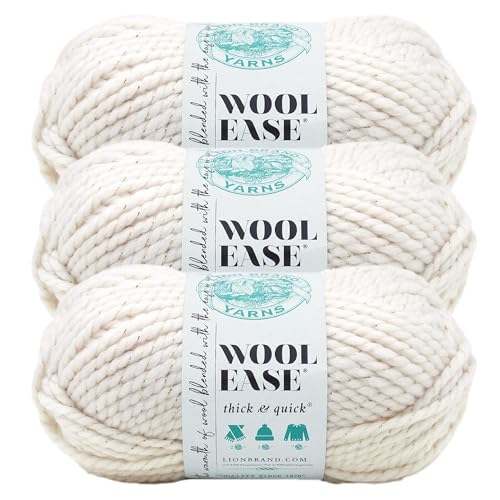 Image of Lion Brand Yarn Wool-Ease Thick and Quick Yarn, Soft and Bulky Yarn for Knitting, Crocheting, and Crafting, 3 Pack, Starlight | Super Bulky Wool Acrylic Blend Fiber for Soft Hats, Sweaters, Chunky Blankets, Yarn for Crochet, Knitting, Crafts, Weaving