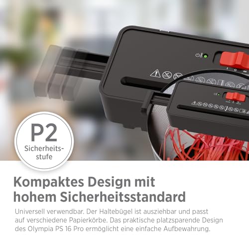 OLYMPIA PS 16 Pro Aktenvernichter Aufsatz schwarz | Kompakter Papierschredder für zu Hause | Schredder Aktenvernichter im Streifenschnitt | Shredder Papier | Papier Schredder Gerät